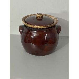 Hull Pottery Bean Pot Crock Large Brown Drip Glaze Oven Proof USA Vintage